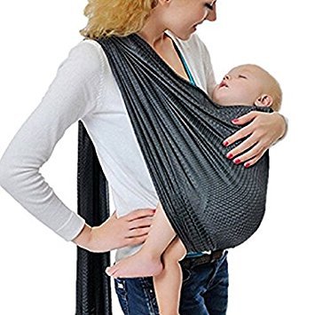 Écharpe de portage avec anneau d'ajustement - Porte-bébé ventral ou dorsal de marque CUBY - Réglable - Matériau respirant - Couleur Gris