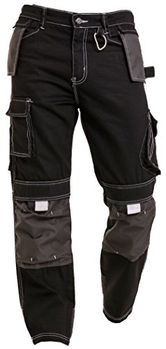 Qaswa Homme Pantalon De Travail Cargo Genouillères avec Poches Work Wear Trousers, Black, 40W / 30L
