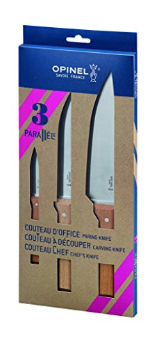 OPINEL - Coffret Trio Parallèle - Couteaux OPINEL - Set de couteaux de cuisine professionnels - Couteau d'Office, Couteau à Découper, Couteau Chef Multi-Usage - Lame Inox & Manche en Bois de Hêtre