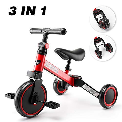 besrey 3 en 1 Vélo Draisienne Tricycle Évolutif pour Enfant, Selle et Guidon Réglable, Vélo sans Pédale pour Bébé 1-3 Ans à Apprentisage d'Équilibre