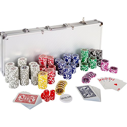 Mallette Professionnelle de Poker Coffret de Poker Ultime - 500 jetons Laser 12 g avec Insert en métal - 2 Jeux de Cartes - 5 dés - 1 Bouton Dealer - Mallette en Aluminium