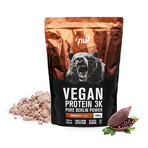 nu3 Protéines Vegan 3K 1kg - Chocolat - 71% de Protéines à base de 3 composants végétaux - Protéine végétale pour prise de masse musculaire - Excellente alternative à la whey protein chocolat
