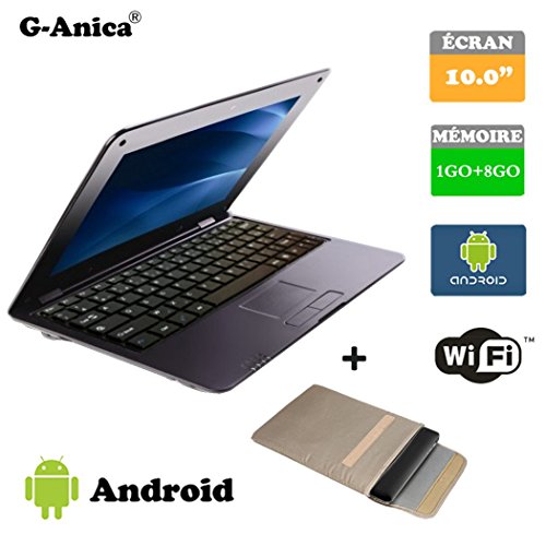 G-Anica Netbook Ordinateur Portable HDMI écr.10.1"- (WiFi, Ethernet, 1.5GHz 1Go+ 8GO) Tablette - Google Android 4.4.2 -Noir+ Sac d'ordinateur Portable